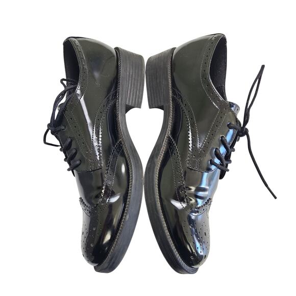 Nine West Womens Studey Lace Up Wingtip Loafers Size 9 Black Glossy Faux Leather - Picture 4 of 10